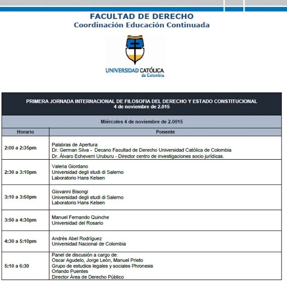 Primera jornada internacional de filosofía del Derecho y Estado Constitucional